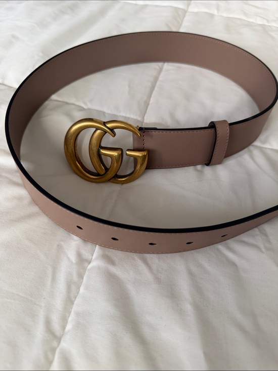 Gucci Accessories - Gucci Double G Leather Belt in Mauve Pink with Gold Buckle